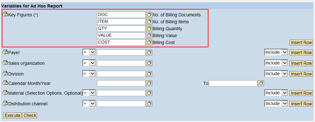 Selection in variable screen.