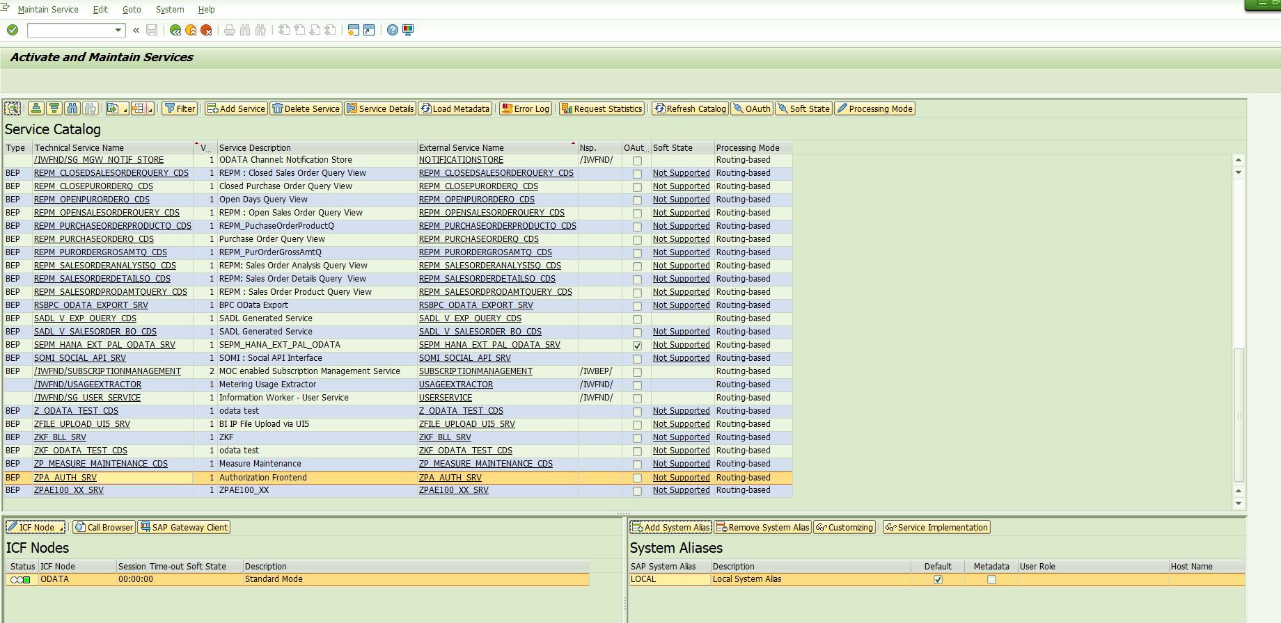 Transport ODATA Services – System Aliases