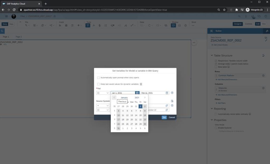 SAP BW Live Connection.