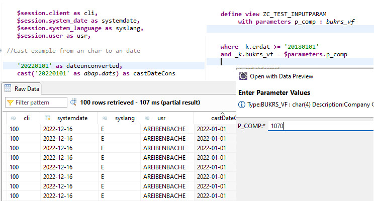 Data Modeling with CDS Views – Part 3: Session Information, Case, Cast, Where, Input Parameter & Consumption filter