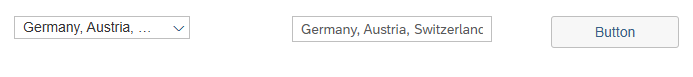 User interface snippet where a region description (Germany, Austria, Switzerland) is displayed. A button is available for confirming or processing the selection, typically used for region text maintenance.