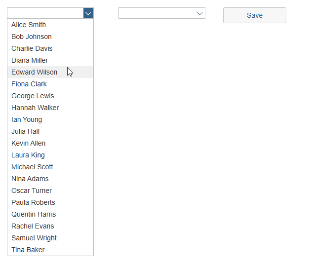 User interface screenshot of an SAC planning application showing a dropdown list for selecting a customer. Multiple customer names are displayed, enabling interactive region assignment.