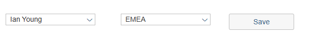 User interface with dropdowns for selecting a customer (Ian Young) and a region (EMEA), along with a Save button. This step allows users to assign or update customer-region mappings directly.