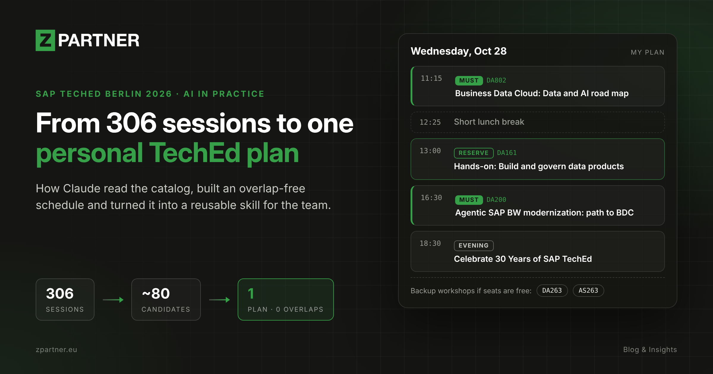 From 306 sessions to one personal TechEd plan: header with a sample Wednesday schedule at SAP TechEd Berlin 2026